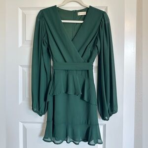 Altar'd State Dark Green Dress with Bishop Sleeves